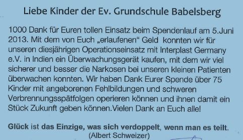 Liebe Kinder der Ev. Grundschule Babelsberg